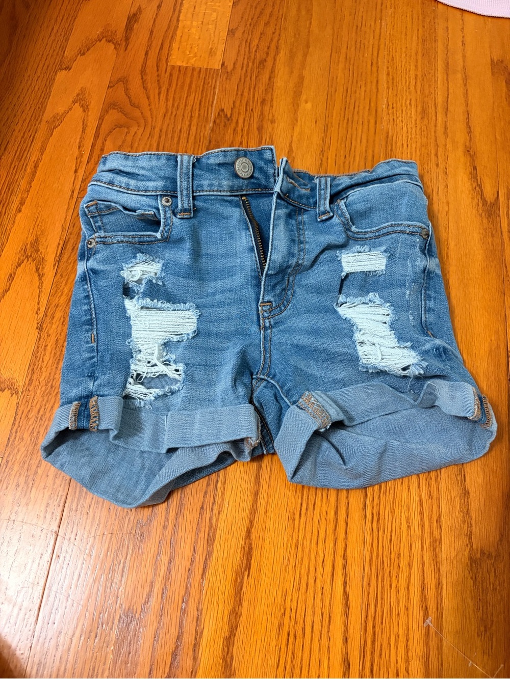 Aeropostale Distressed Rolled Cuff Denim Shorts - Blue